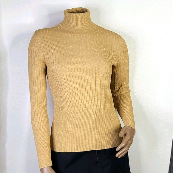 Worthington Sweaters - Worthington turtleneck holiday sweater gold Lurex large classic festive